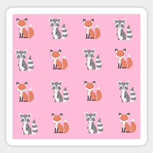 Pink Raccoon and fox print pattern Sticker